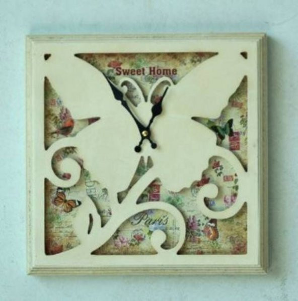 MBA MUTFAK-AHŞAP SAATLER-Saatler-MB KARE SWEET HOME TEMALI DUVAR SAATİ-KÜÇÜK-30x30x3,5 CM ürün görseli 1