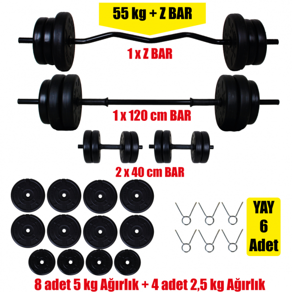 58 Kg Z Bar Halter Ve Dambıl Seti
