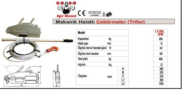 Trifor 800 KG 0.8 TON 20 METRE HALATLI - Resim 2