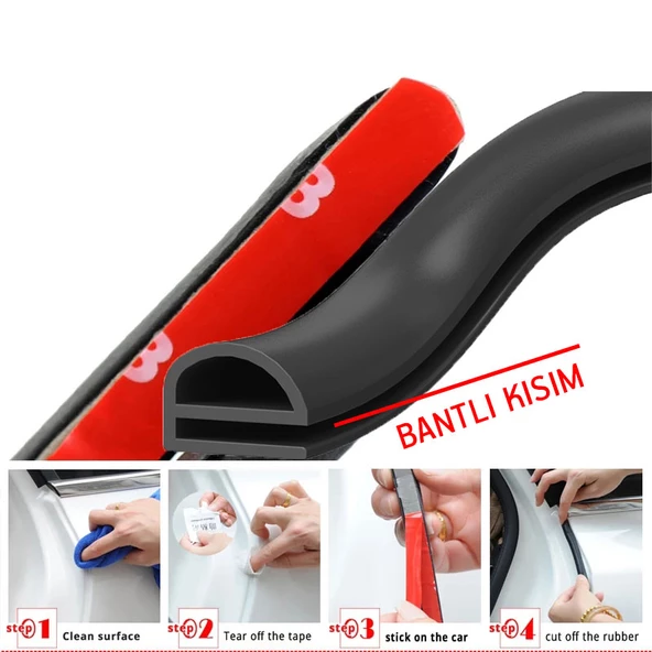 Contacall Otomobil Fitili İki Kapı Arası Fitili Orta Direk Fitili 2 Metre Kendinden Yapışkanlı Rüzgar Azaltıcı Fitil ürün görseli 1