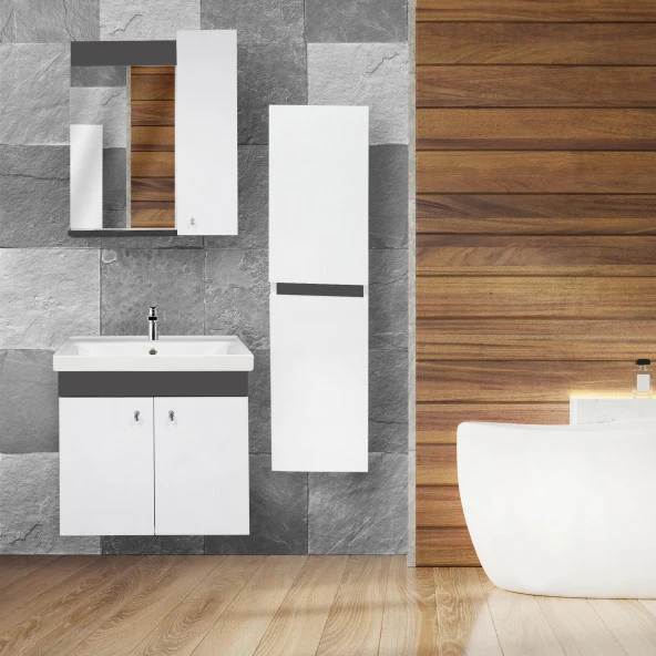 Karen Banyo New Bahar 60 Cm Lavabolu banyo Dolabı Seti,Boy Dolabı Hediyeli ürün görseli 1