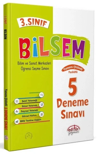 Editör Yayıları 3. Sınıf BİLSEM Tamamı Çözümlü 5 Fasikül Deneme Sınavı 2023 ürün görseli 1