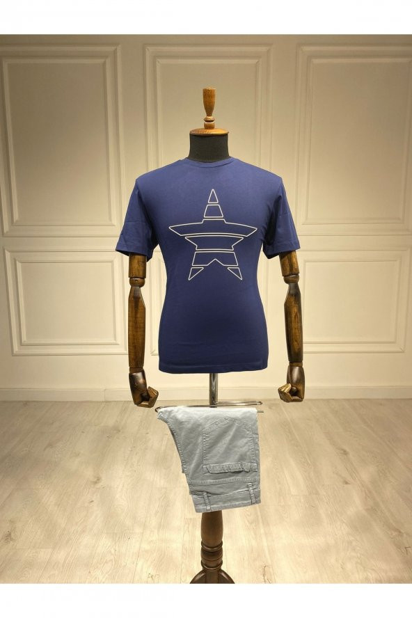 Interview O Yaka Yıldız Desen Basic Lacivert T-shirt - Resim 2