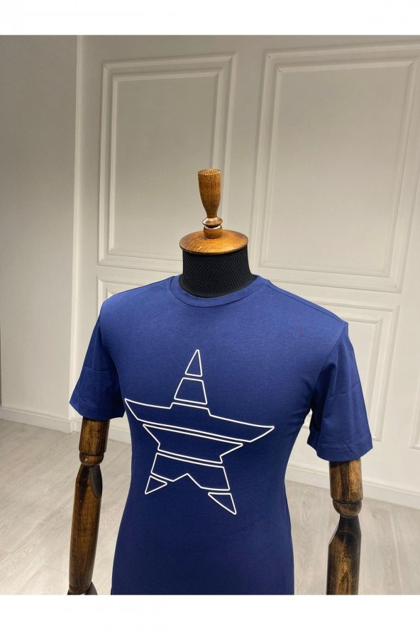 Interview O Yaka Yıldız Desen Basic Lacivert T-shirt - Resim 3