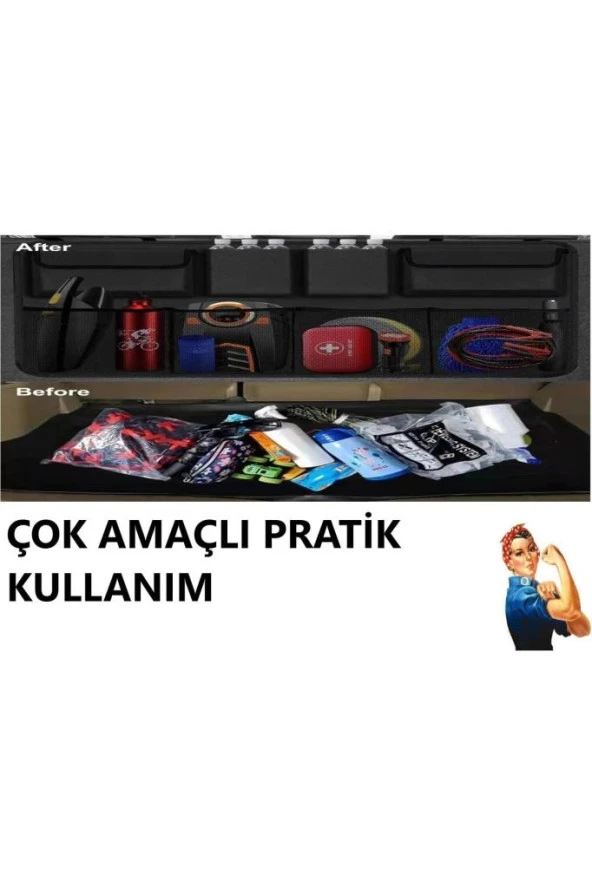 Oto Araç Bagaj Düzenleyici Çanta Araç Içi Eşya Düzenleyici Bod Oto Bagaj Organizer 8 Cepli Fileli ürün görseli 1