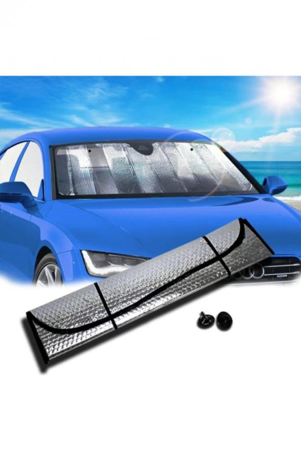 Araba Ön Cam Güneşliği Uyumlu Balonlu Metalize Parlak Alüminyum Katlanabilir Oto Güneşlik (130x60cm ürün görseli 1