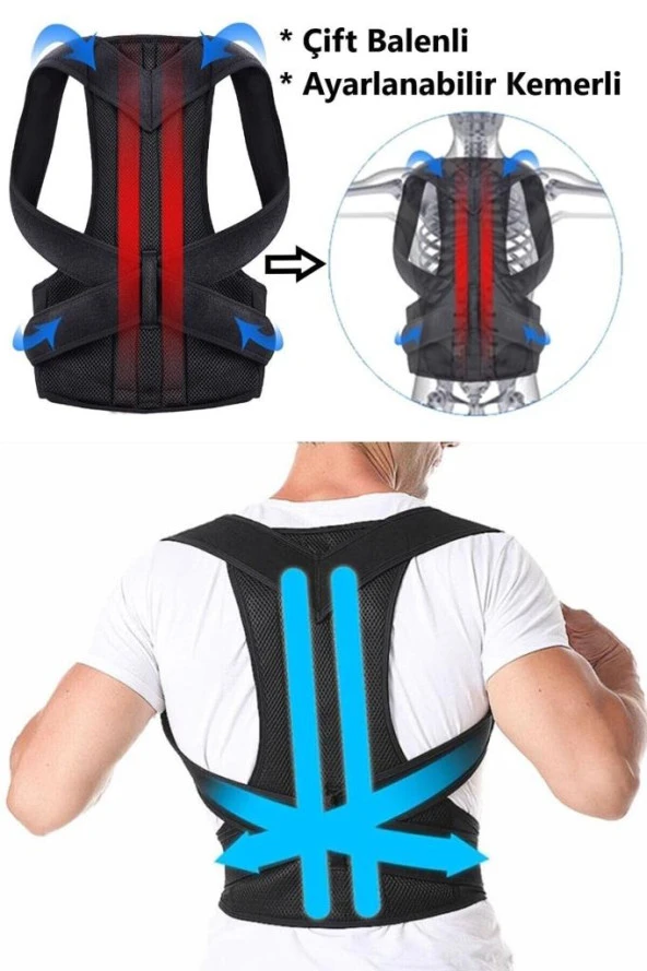 Çift Balenli Bel ve Sırt Korsesi Dik Durus Spor Bel Sırt Omuz Kambur Önleyici Korse ürün görseli 1
