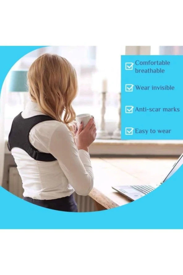 Unisex Siyah Ortopedik Dik Duruş Korsesi - Resim 5