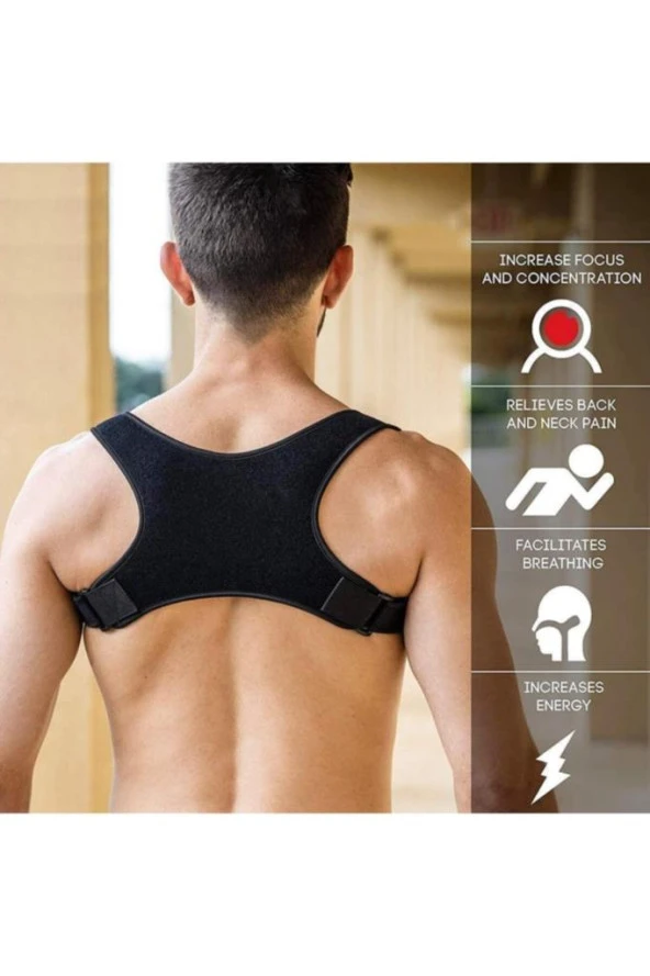 Unisex Siyah Ortopedik Dik Duruş Korsesi - Resim 4