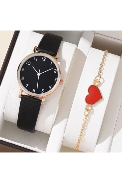 Kadın Kol Saati Bileklik Lüks Moda Şık Trend Set Saat Siyah Rose Gold ürün görseli 1