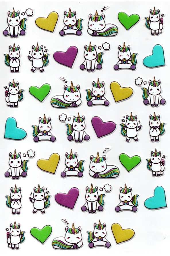 Sticker Kabartmalı A4 boyutunda Stiker Defter, planlayıcı etiket-(Lim221) - Unicorn Kalp ürün görseli 1
