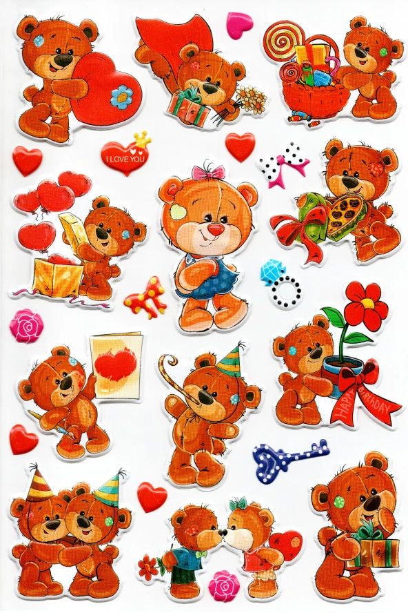 Sticker Kabartmalı A4 boyutunda Stiker Defter, planlayıcı etiket (Lim208) - Ayıcık ürün görseli 1