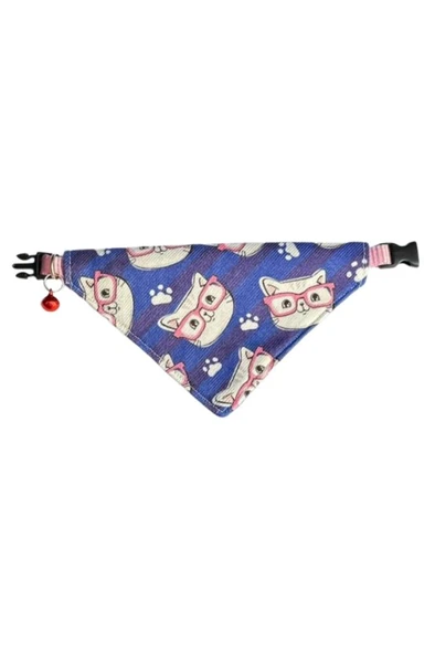 Coco Pet Fular Gözlüklü Kedi Desenli Ayarlanabilir Bandana Kedi Tasması ürün görseli 1