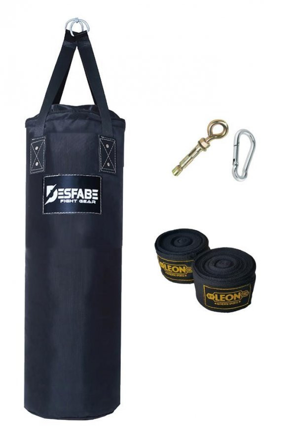 Desfabe Polydes 80x25 Cm Kolonlu Boks Kum Torbası Siyah+Askı Aparatı+El Sargı Bandajı ürün görseli 1