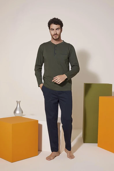 KLY 9210 Erkek Midi Yaka Pijama Takım ürün görseli 1