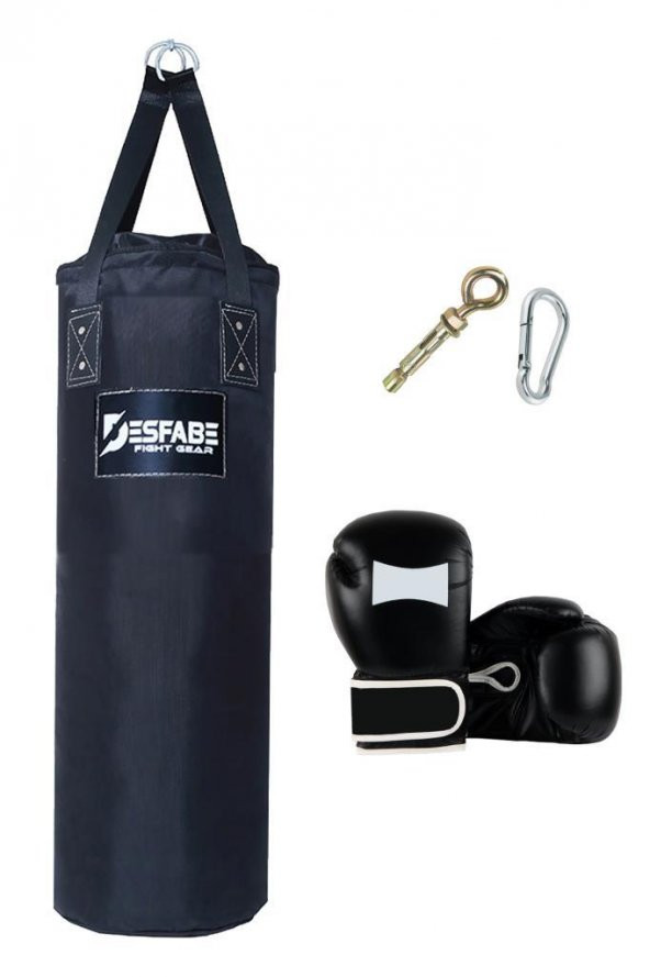 Desfabe Polydes 80x25 Cm Kolonlu Boks Kum Torbası Siyah+Askı Aparatı+Boks Eldiveni ürün görseli 1
