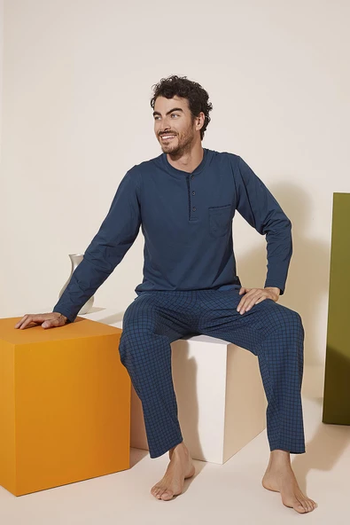 KLY 9230 Erkek Midi Yaka Pijama Takım ürün görseli 1