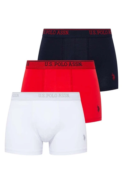 U.S. Polo Assn. Premium Erkek 3'lü Pamuklu Likralı Esnek Rahat Logolu Kutulu Boxer ürün görseli 1