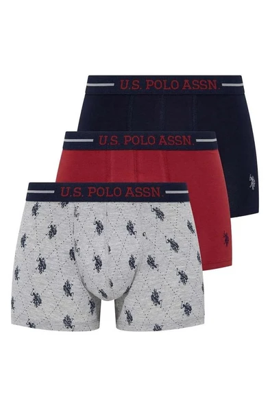U.s Polo Assn 80328 Erkek Bordo Lacivert Gri 3'Lü Boxer ürün görseli 1
