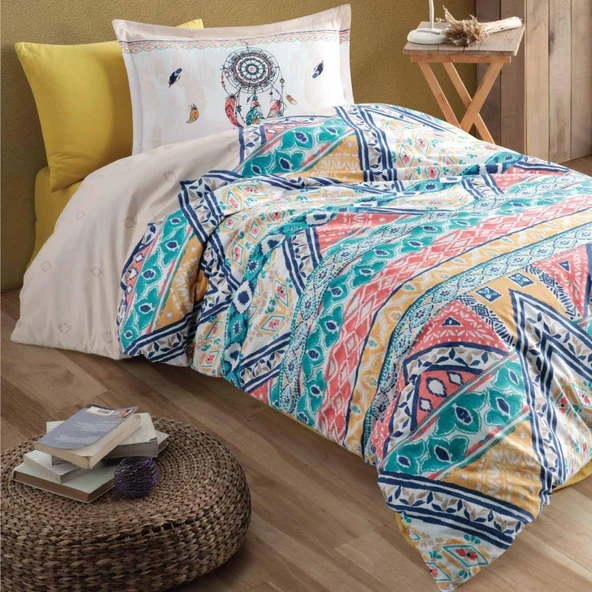 Clasy Genç Ranforce Tek Kişilik Nevresim Takımı Boho v1 Bej ürün görseli 1