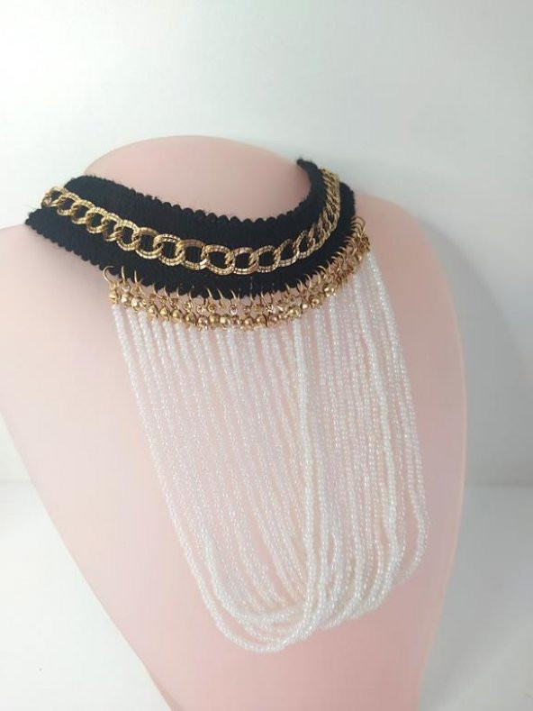 Kolye Gerdanlık Kadın Choker Bohem Kolyeler El Yapımı Uzun Püskül Boncuklar Bayan Kolye Takı Tasma ürün görseli 1
