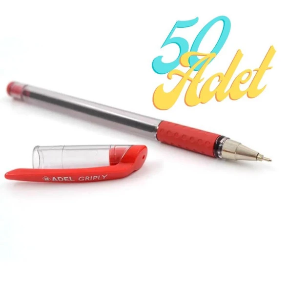 Adel Griply Tükenmez Kalem Kırmızı 0.7 mm İnce Uçlu 50 Adet ürün görseli 1