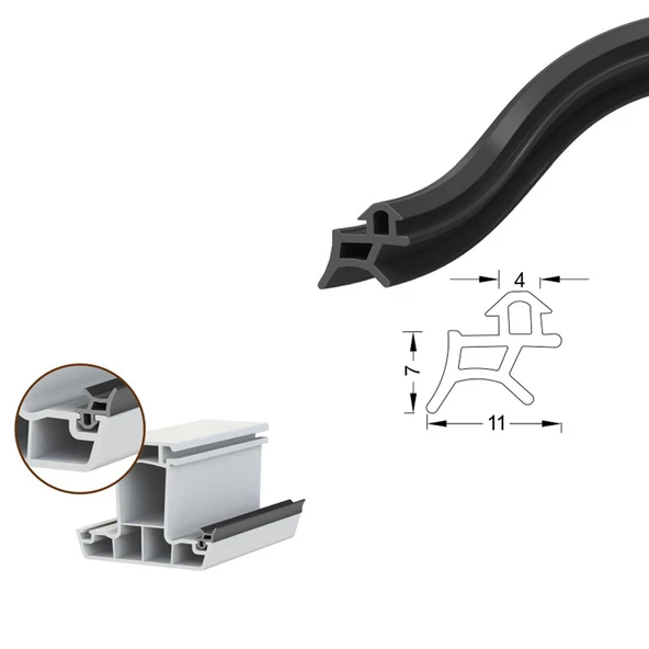 Contacall Pimapen Pvc Kapı Pencere Değiştirme Fitili Contası 60 Metre Siyah ürün görseli 1