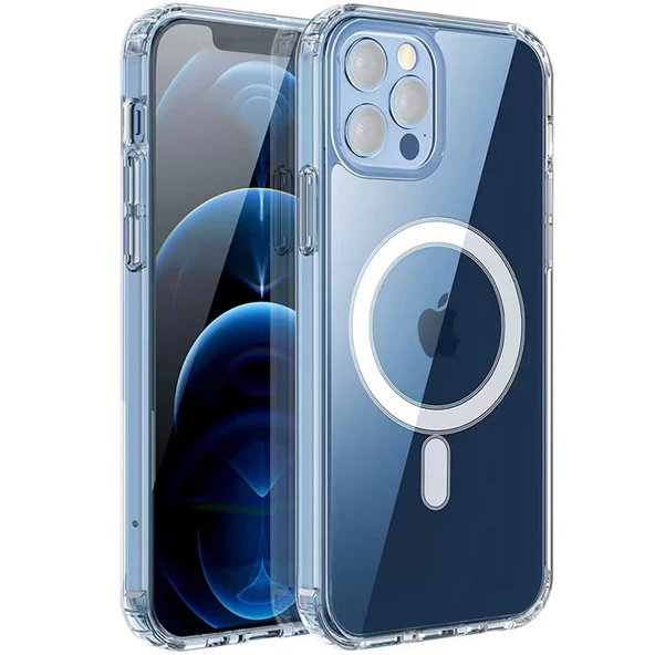 iPhone 11 Pro Max Kılıf Magsafe Şarj Özellikli Şeffaf Embos Kılıf ürün görseli 1