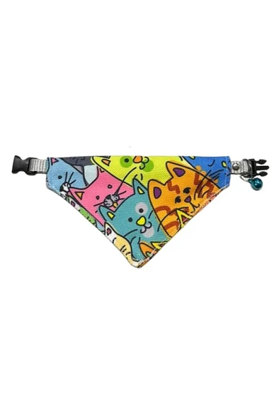 Coco Pet Fular Renkli Kedi Desenli Ayarlanabilir Bandana Kedi Tasması ürün görseli 1