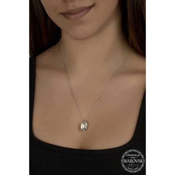 Swarovski Crystal Taşlı Baget Gümüş Kadın Kolye ürün görseli 1