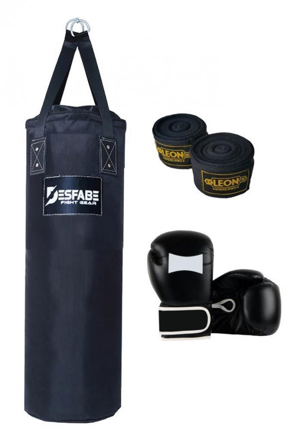 Desfabe Polydes 80x25 Cm Kolonlu Boks Kum Torbası Siyah+Boks Eldiveni+El Sargı Bandajı - Resim 3
