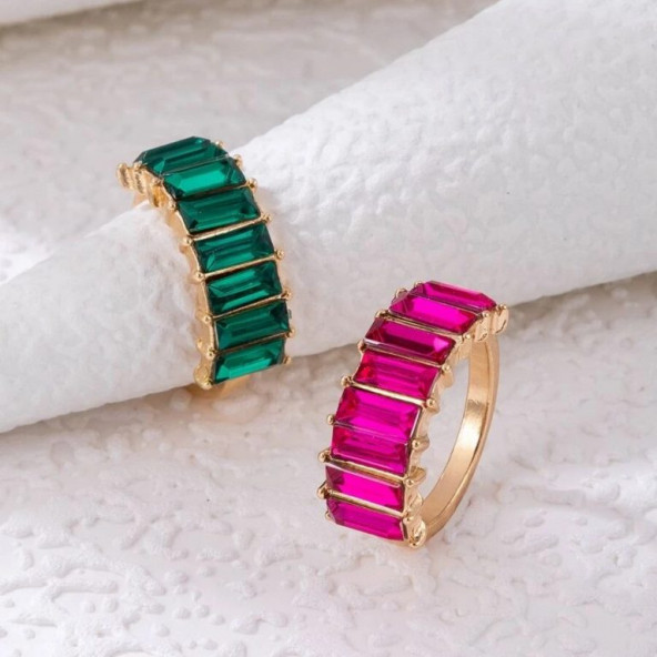 2li Baget Rhinestone Kaya Kristali Elmas Yüzük ürün görseli 1