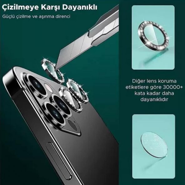 BİNANO IPHONE 14 PRO/14 PRO MAX TAŞLI GOLD KAMERA - Resim 2