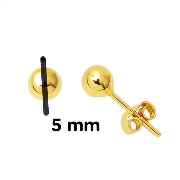 14 Ayar Altın Top Küpe 5 mm. - Resim 4