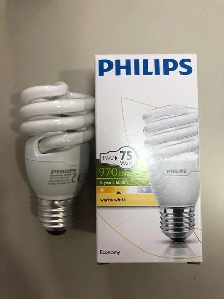 3 ADET PHILIPS 15W=75W  970 LÜMEN SARI  E27 TASARRUFLU  LAMBA ürün görseli 1