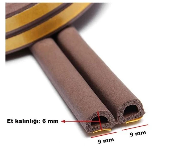 Contacall Bondit Çift Sarım Kauçuk Kapı ve Pencere Izolasyon Bandı Fitili 12x2 24 Metre Kahverengi ürün görseli 1