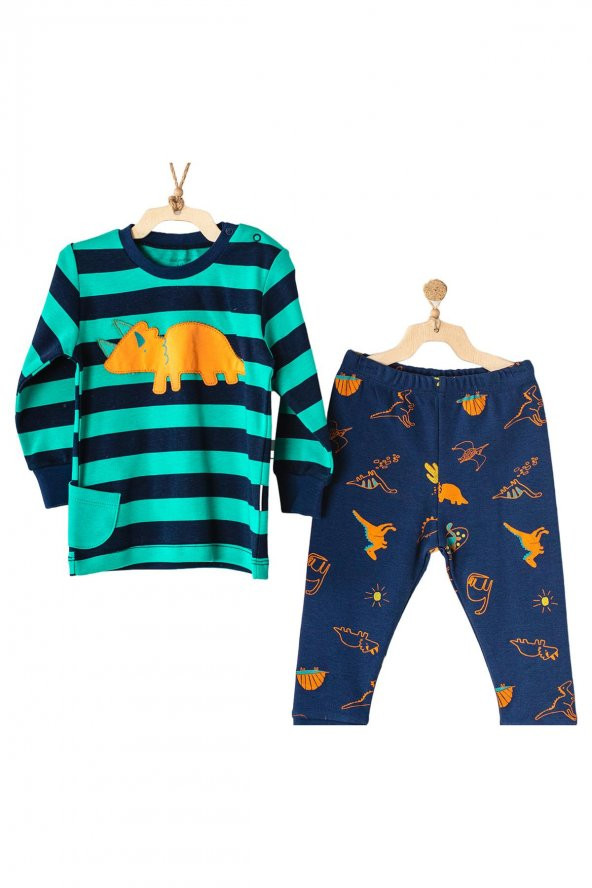 Andywawa Erkek Çocuk Dinazor Desenli Lacivert Çocuk Pijama AC23403 ürün görseli 1