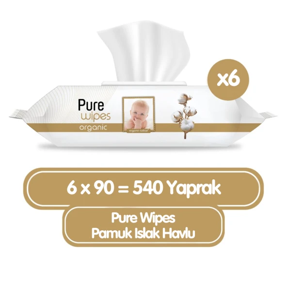 Pure Wipes Organik Islak Havlu Mendil 90x6 540  Yaprak ürün görseli 1