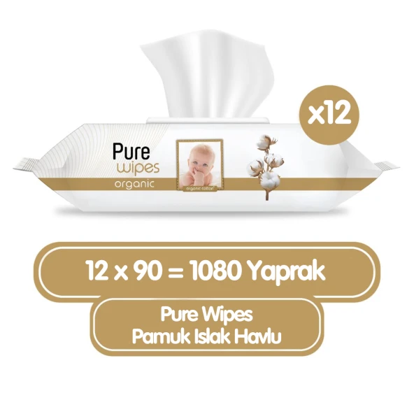 Pure Wipes Organik Islak Havlu Mendil 90x12 1080 Yaprak ürün görseli 1