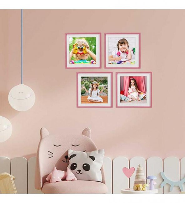 Yapışan Sök Tak Kare Çerçeve - Pembe 3'Lü Paket (FOTOĞRAF BASKILI) ürün görseli 1