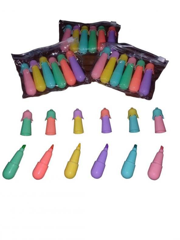 gaman 3lü Paket (18 Adet) Patlıcan Görünümlü Fosforlu Mini Öğrenci İşaretleme Kalemi ürün görseli 1