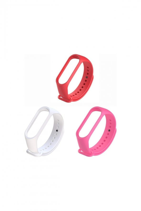 gaman Mi Band 3/4 Uyumlu Akıllı Bileklik Kordonu 3lü Set Kırmızı Pembe Beyaz ürün görseli 1