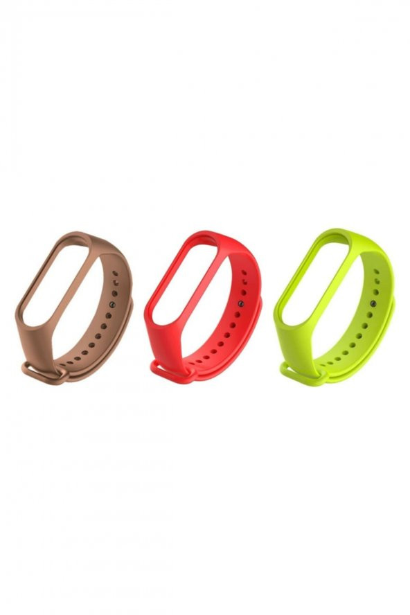 gaman Mi Band 3/4 Uyumlu Akıllı Bileklik Kordonu 3lü Set Kahverengi - Neon Yeşil - Kırmızı ürün görseli 1