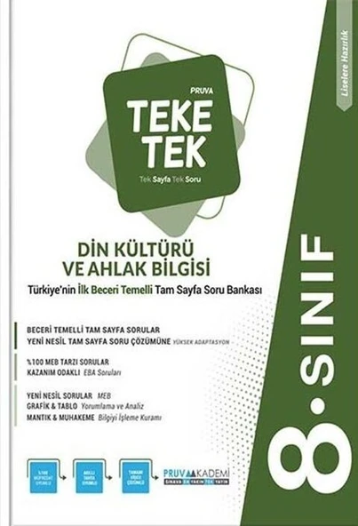 Pruva Akademi 8. Sınıf Din Kültürü ve Ahlak Bilgisi Teke Tek Soru Bankası ürün görseli 1