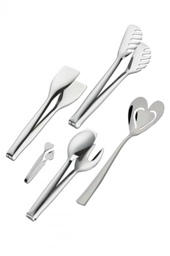 Nehir Paslanmaz 5 Parça Çelik Pasta Makarna Servis Kaşık Şeker Maşa Seti Takımı ürün görseli 1