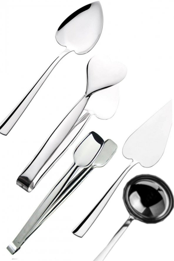Nehir Paslanmaz Çelik 5li Servis Maşa Spatula Kaşık Izgara Kepçe Takımı Seti ürün görseli 1