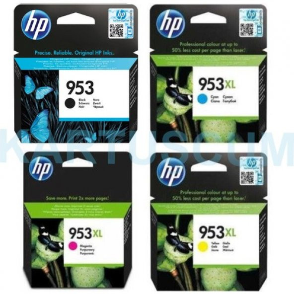 Hp 953 + 953XL Sarı Kırmızı Mavi Siyah Kartuş Seti - Officejet Pro 7720/7730/7740/8210 ürün görseli 1