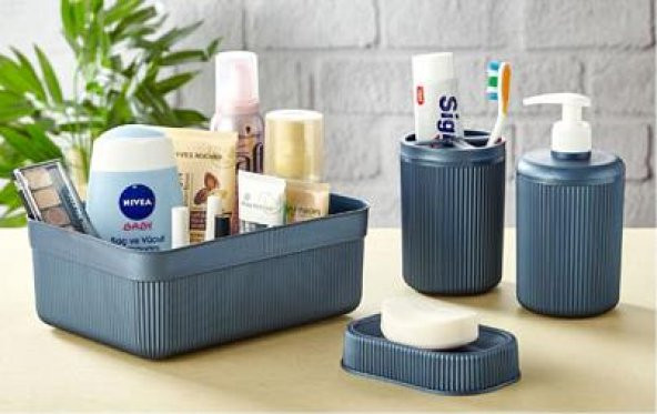Ksv 4 lü pls.banyo seti takımı - sıvı sabunluk fırçalık seti ürün görseli 1