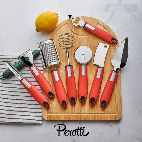 Perotti pratik mutfak aletleri - spatula açacak çırpıcı rende seti 8 prç.kırmızı ürün görseli 1