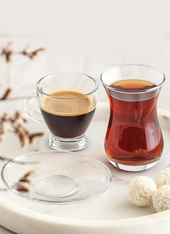 Lav sohbet 18 parça set - çay bardağı tabağı kahve fincanı seti takımı ürün görseli 1